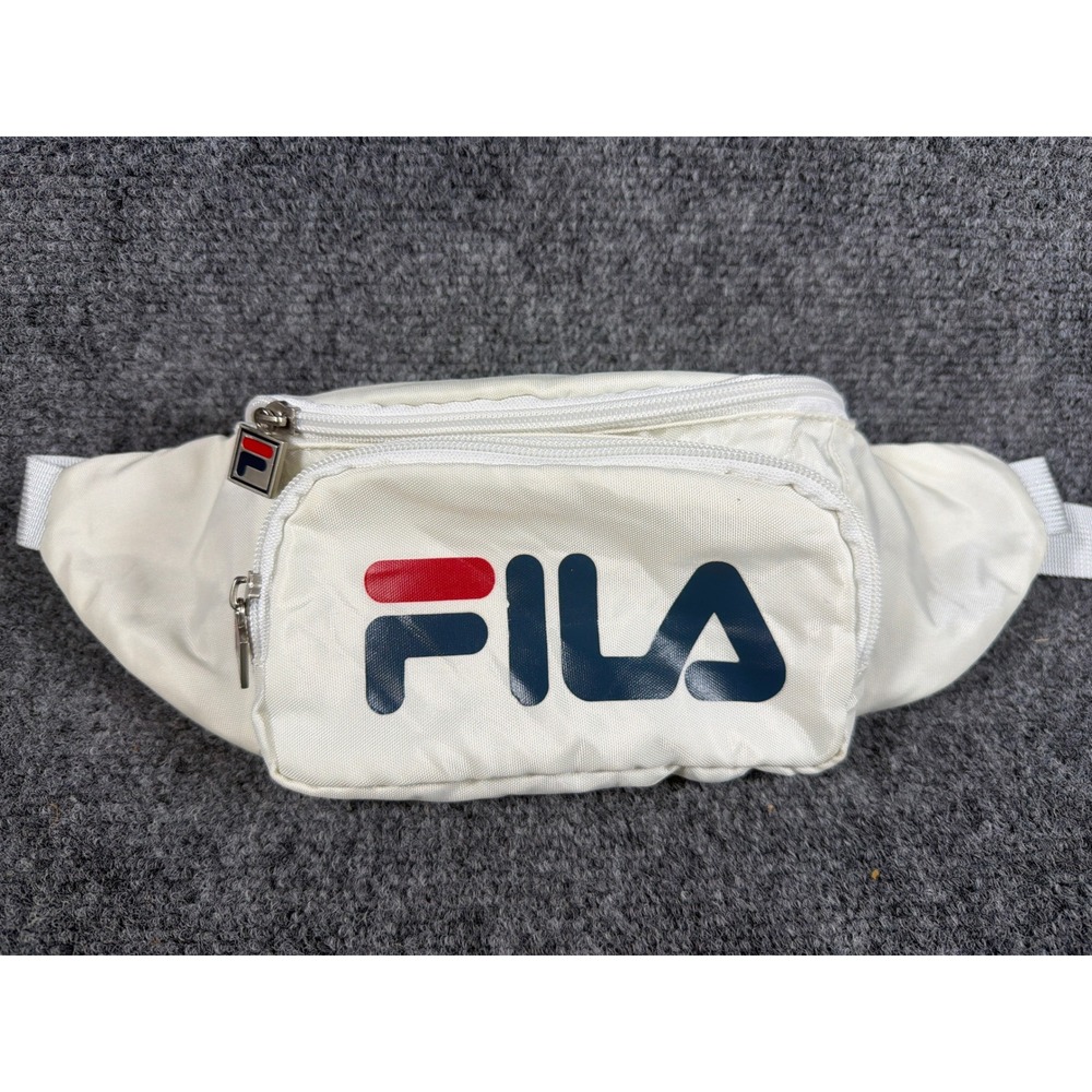 FILA White Nylon Waist Bag Fanny Pack Adjustable Strap Logo Print Travel Pouch